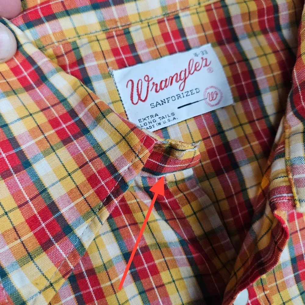 Vintage Wrangler Mens 16-33 Sanforized Plaid Western Pearl Snap Shirt Cowboy USA
